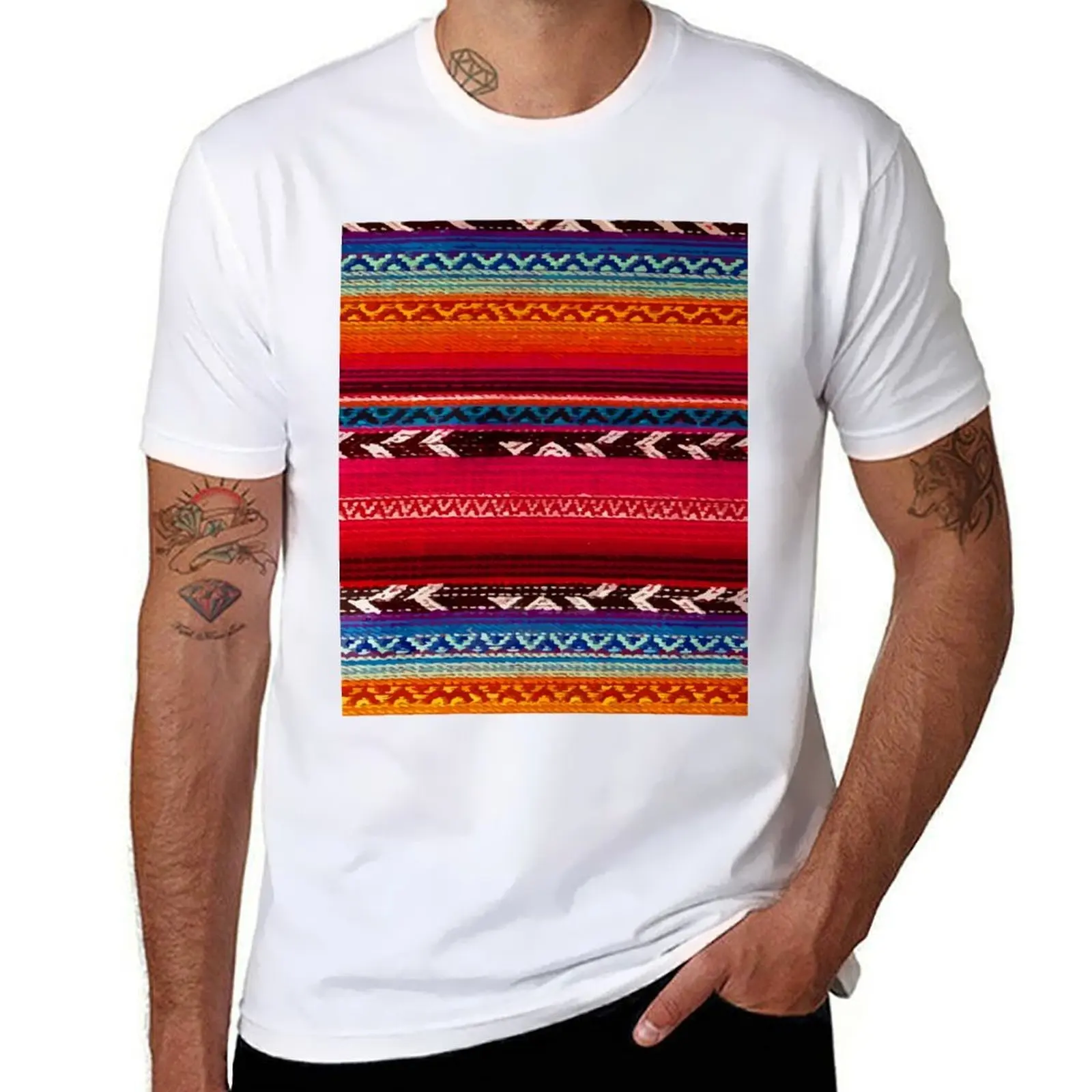 

Authentic mexican serape blanket vibrant vintage boho chic decor T-Shirt cotton tshirt 100% t shirt for man T-Shirt