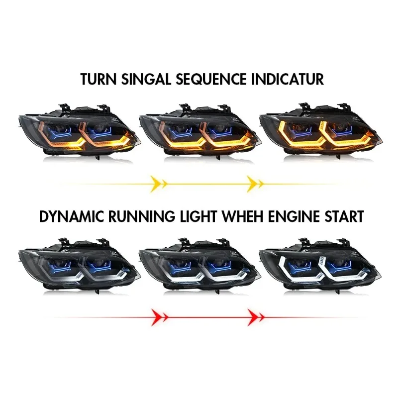 1Pair LED Headlight For BMW 3 Series E92 E93 2007-2010 Front DRL Lamp Assembly