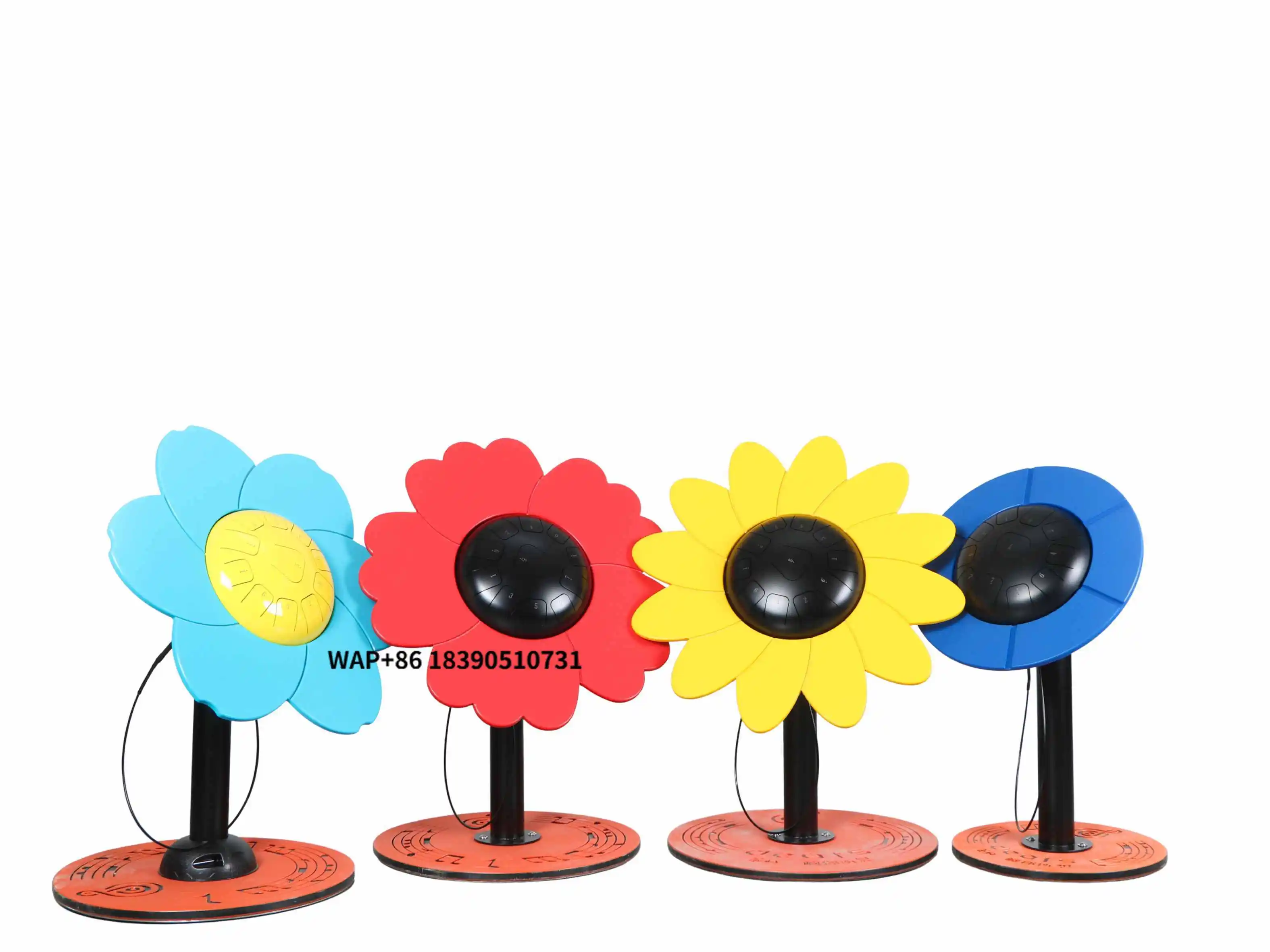 

4 вида металлических барабанов-цветов для уличных игровых площадок