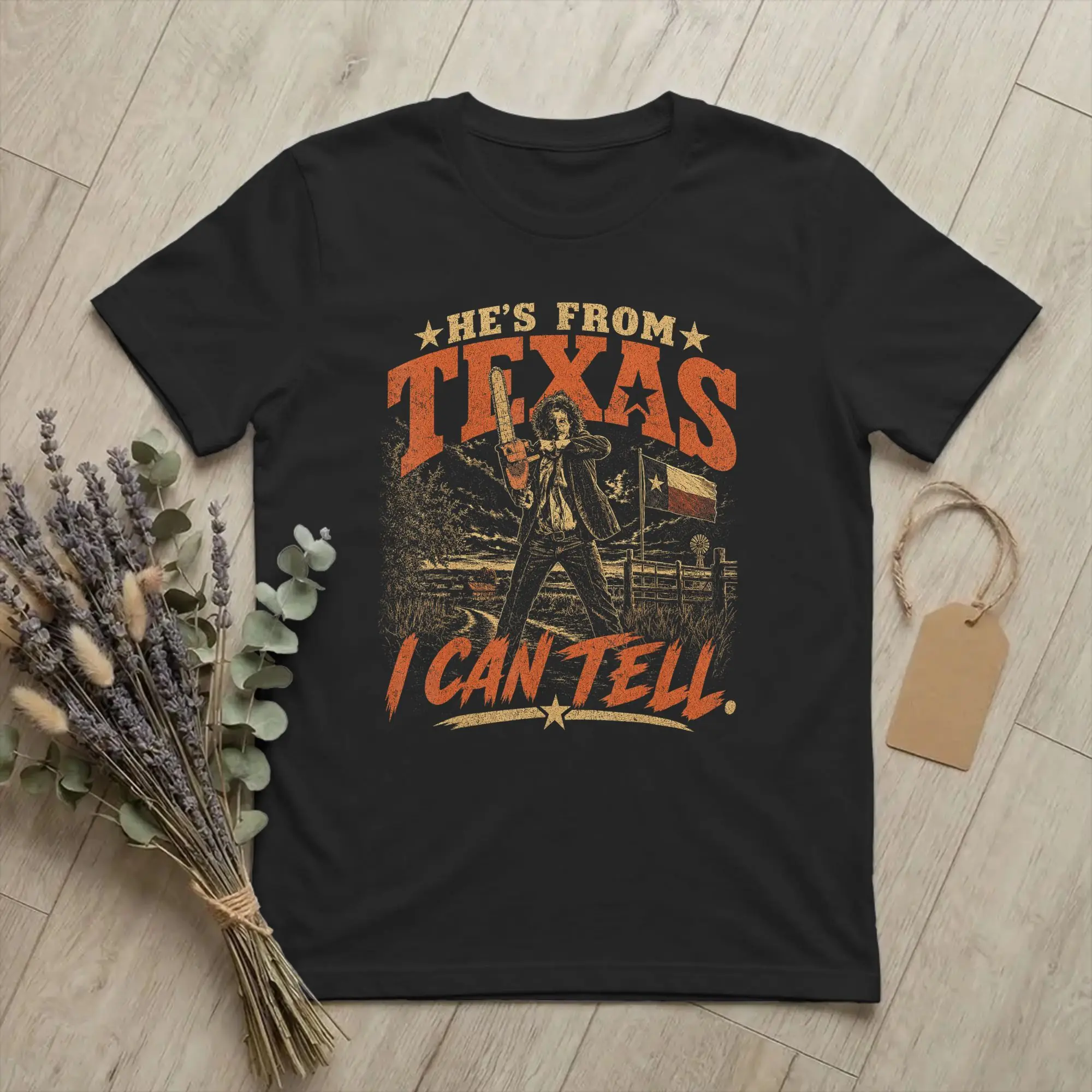 Hes from Texas I Can Tell Chainsaw Men T Shirts Horror Halloween Funny Tees Short Sleeve Crew Neck T-Shirt Cotton 6XL Tops