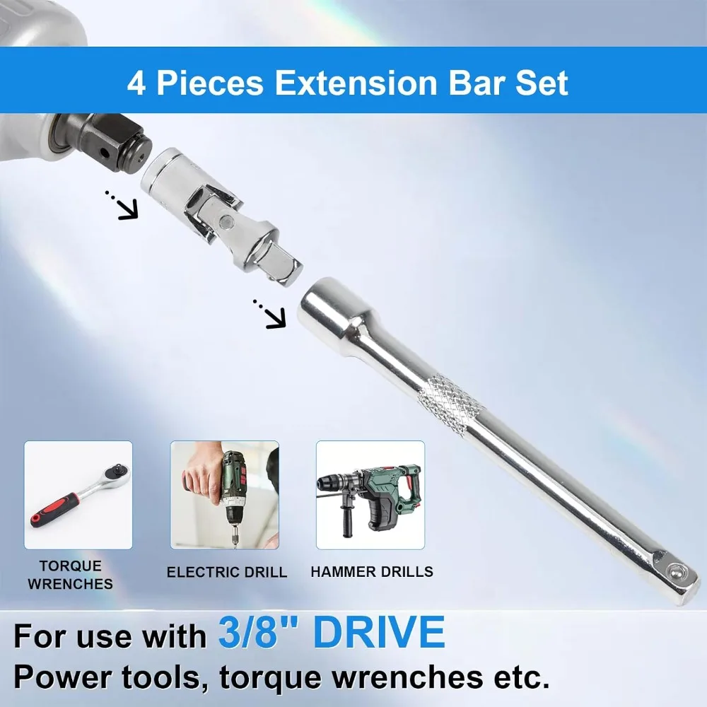 3/8" Drive Extension Bar Set - 4-Piece with 3", 6", 10" Bars & Universal Joint view 5