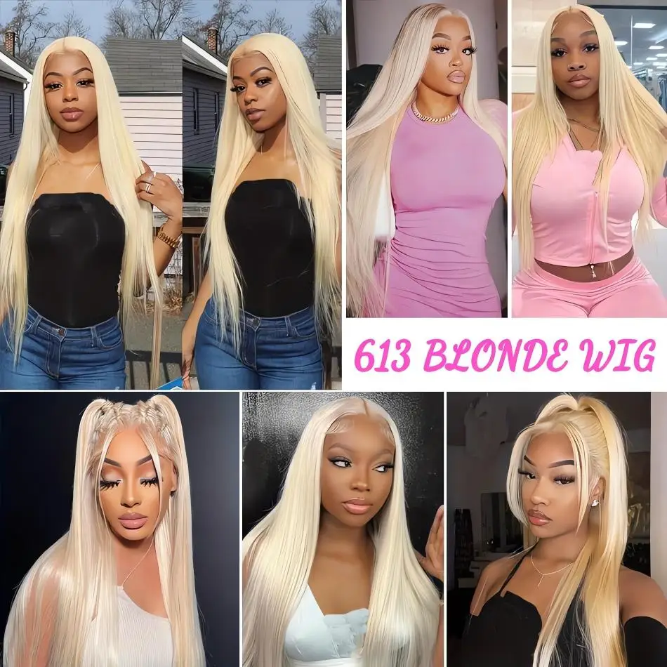 360 Full Lace 613 100% Human Hair Blonde Straight 13x6 Hd Lace Frontal Wig 20 24 26 cali Brazylijskie peruki wstępnie oskubane Baby Hairline