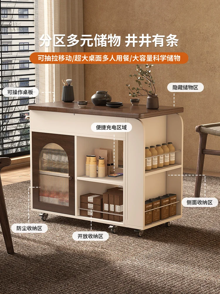 Retro style solid wood telescopic folding coffee table movable living room home