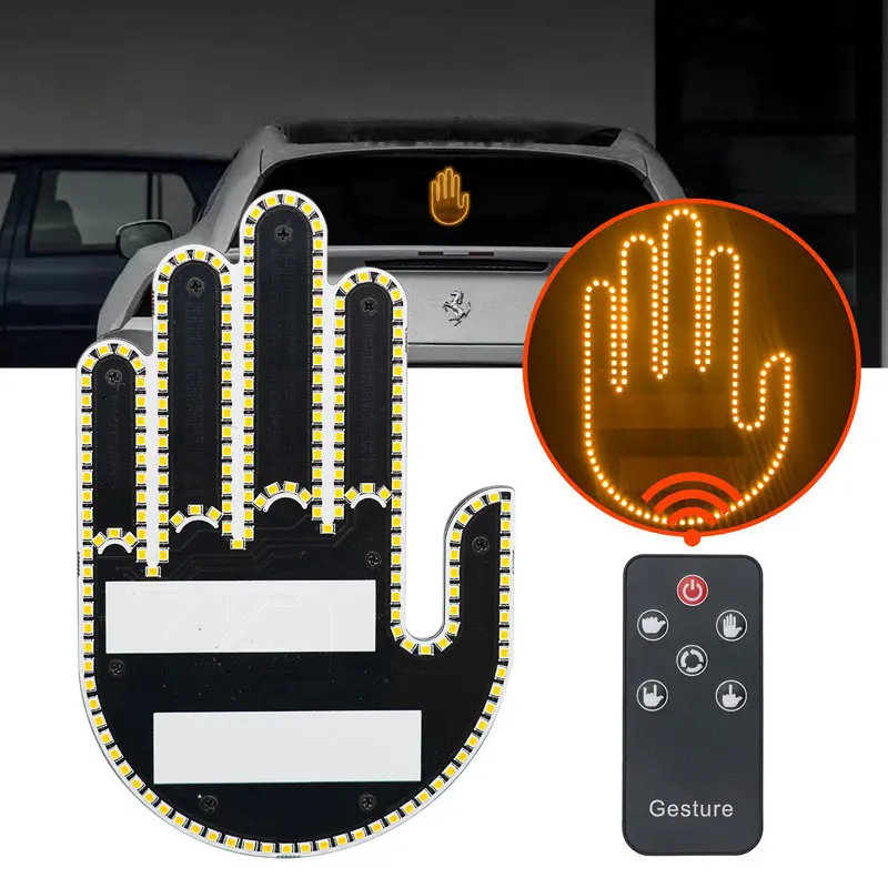 Lumière de doigt de voiture avec télécommande, éclairage Led amusant et Cool, Rage sur route, geste du doigt du milieu, accessoire de lumière de paume