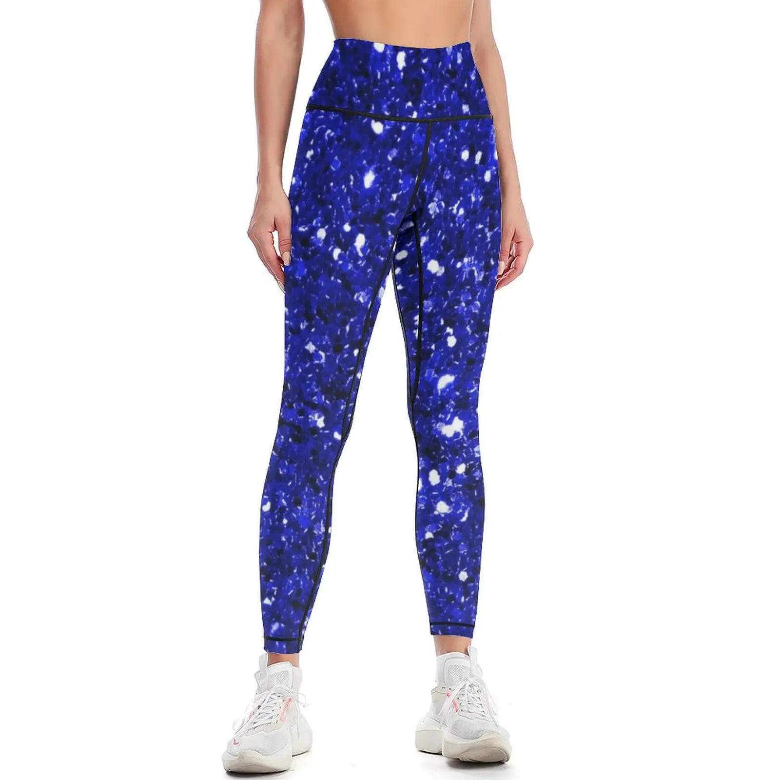 Royal Blue Sparkly Glitter Confetti Leggings Pants sport gym clothing Leginsy push up gym's clothing Womens Leggings