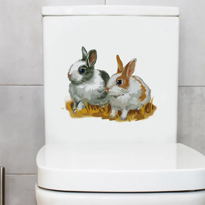 Cute rabbit bathroom bathroom decorative waterproofing can be removed toilet stickers