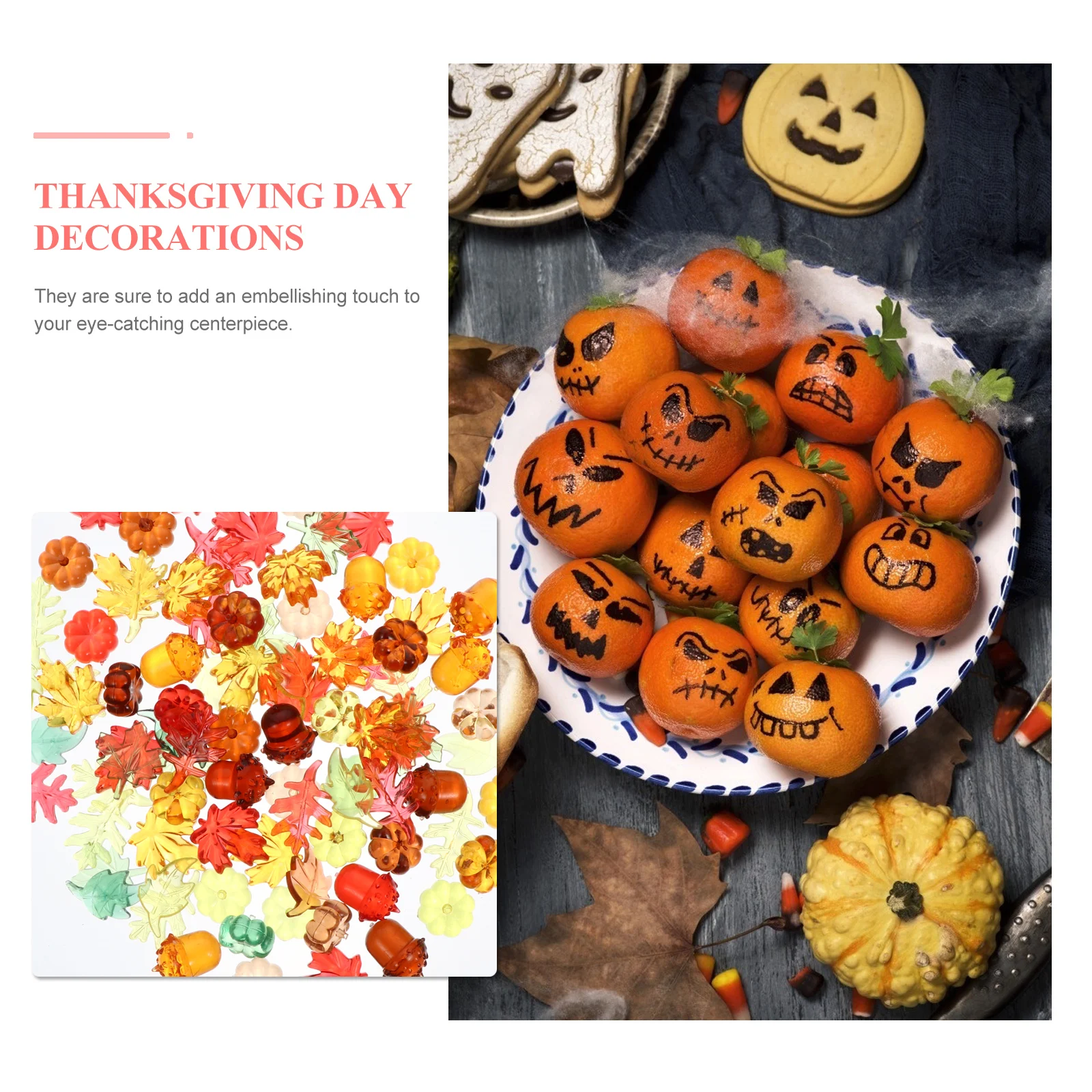 

1Set Thanksgiving Day Polished Pumpkin Maple Leaf Decorations Crafts Accessories Party Props Table Ornaments Tabletop Ornaments