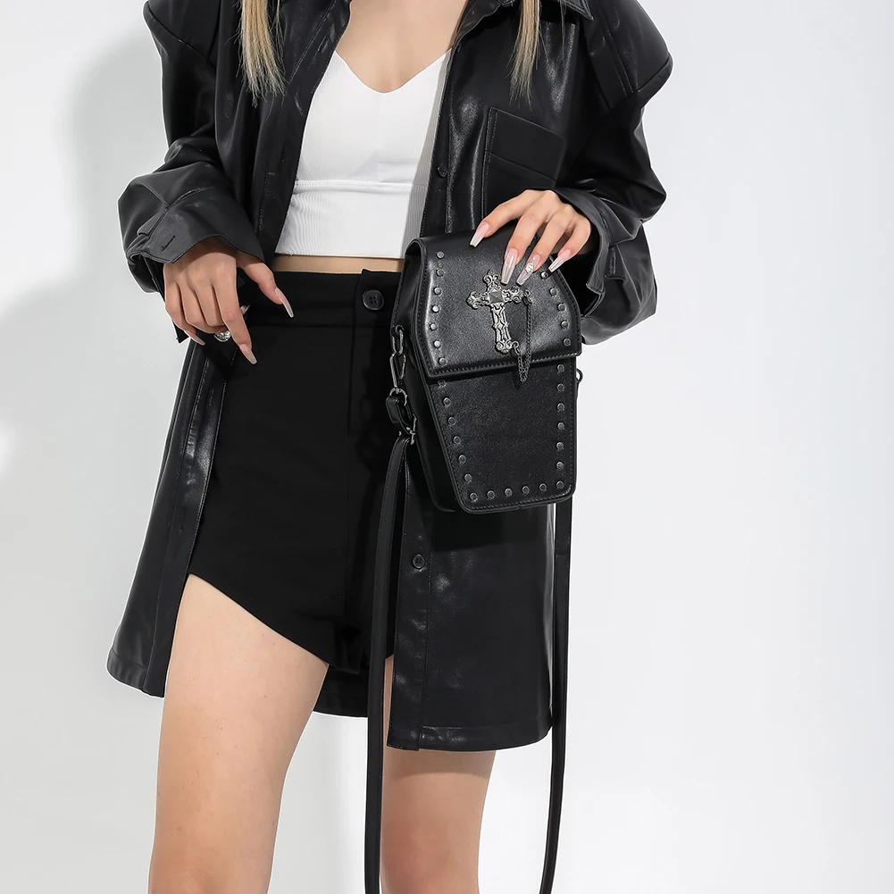 

PU regalo de Halloween Bolso cruzado gótico para mujer bandolera de hombro monedero de dibujos bolso para teléfono móvil cuero