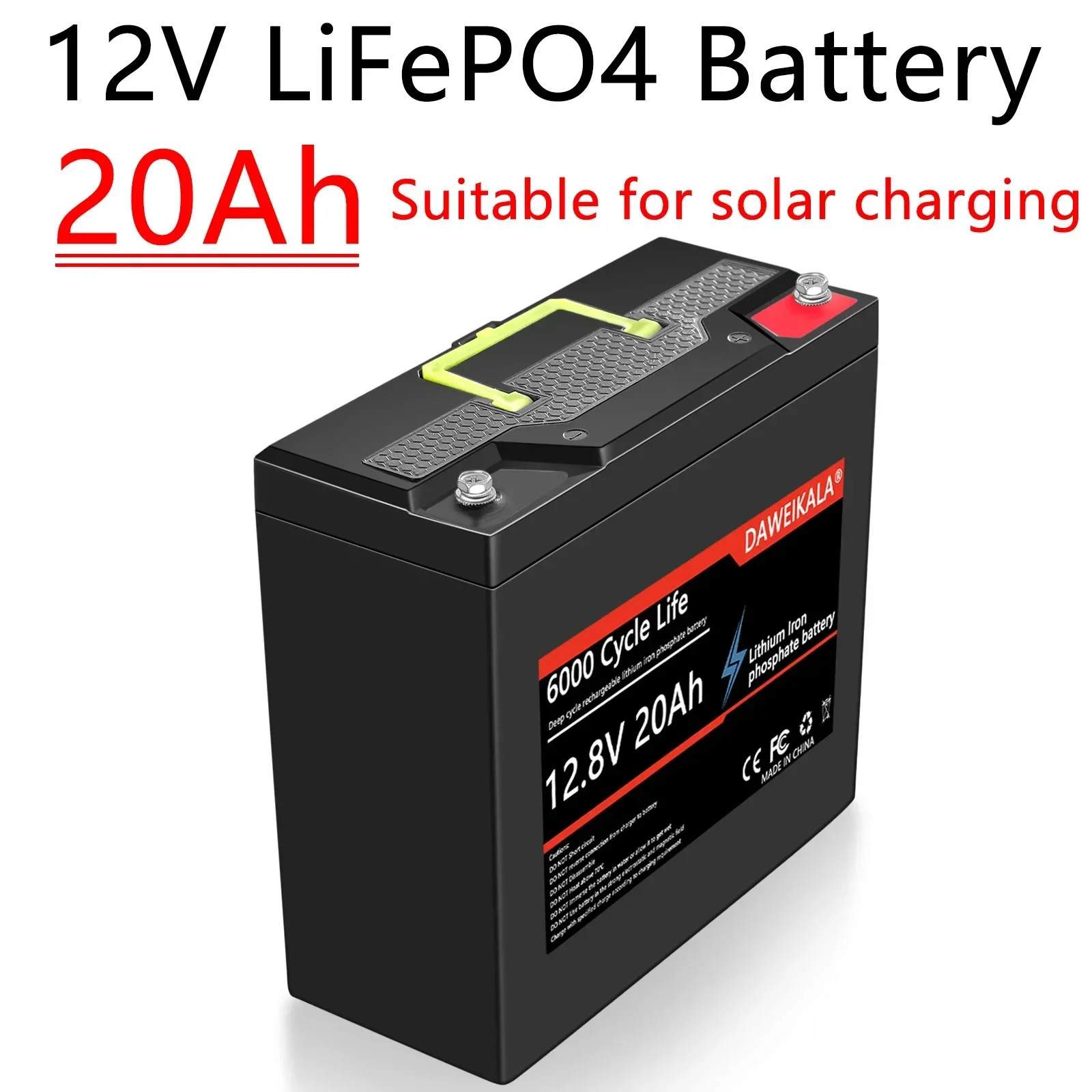 SU 12V 20Ah Lithium Battery LiFePO4 DeepCycle Rechargeable Battery With 20A BMS For Solar Wind Power Marine Fish Finder Ride-on