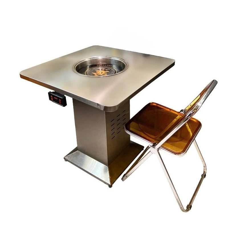 Smokeless stainless steel hot pot table, Korean oil drum industrial style barbecue table