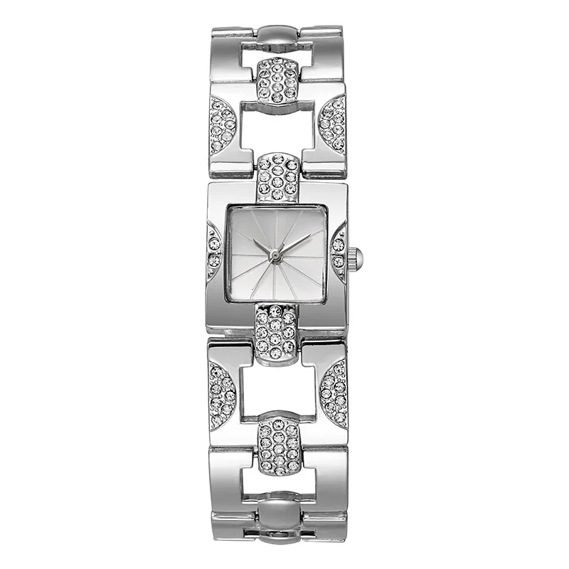 New retro alloy set temperament women's bracelet watch square bar nail full diamond quartz women's watch steel strap