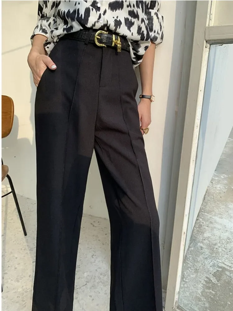 Solid Women\'s Summer Pants High Waist Loose Wide Leg Pants Korean Fashion Straight Trousers Women High Street Suit Pants Female