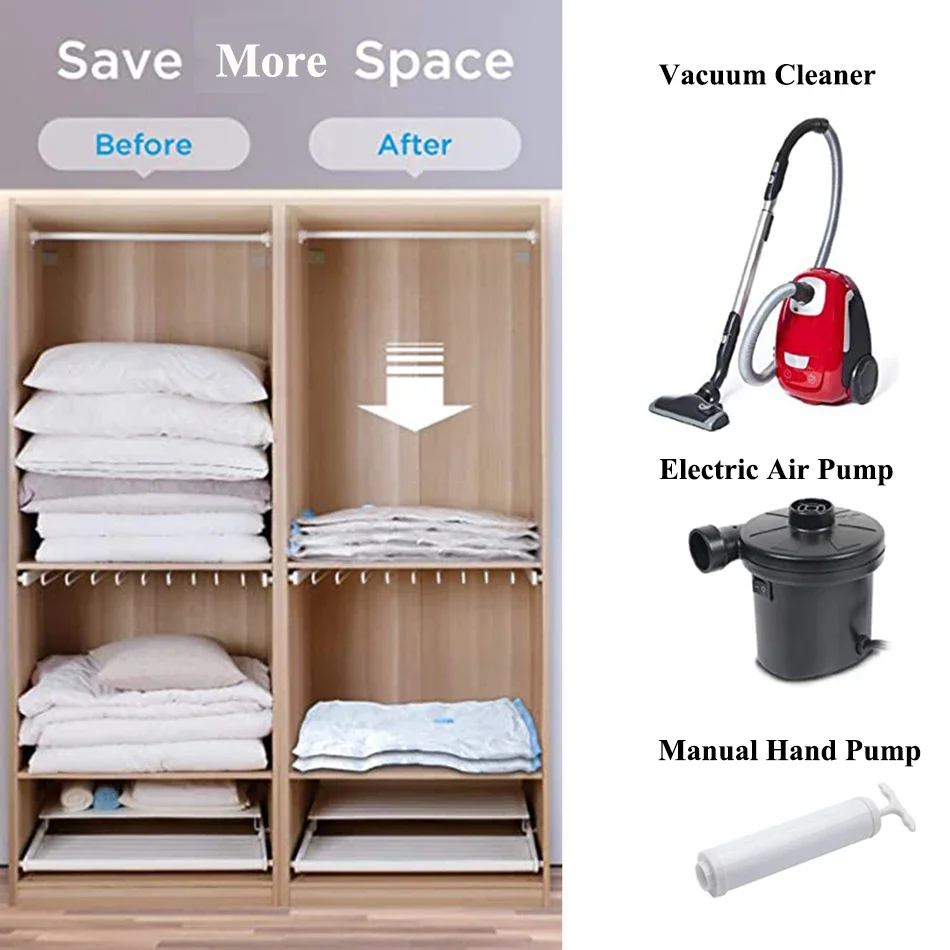 Durable Vacuum Storage Bags Compression Work With Vacuum Cleaner Home Saving Organizer Pillows Blanket Cloth Bedding Seal Zipper