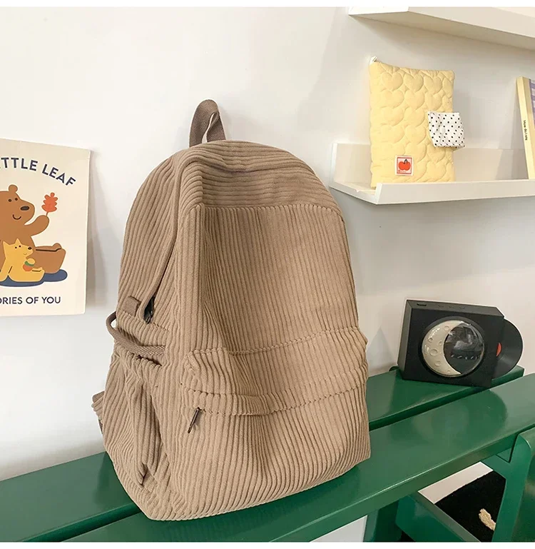 Solid Nylon Soft Sewing Thread Zipper School Bags 2026 High Quality Large Capacity Bags Corduroy Casaul Softback Youth Backpack