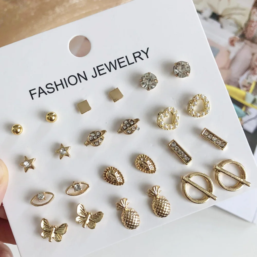 12 Pairs Fashion Selling Suits Stud Earrings Contracted 12 Woolly Flowers Stud Earrings Earrings Suit Earrings