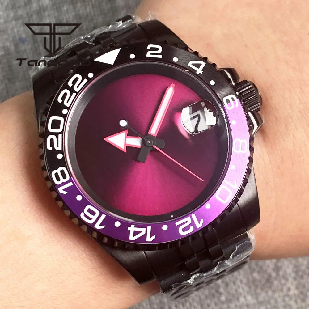 

Purple Sunburst Sterile Dial Black PVD 40mm NH35A Automatic Men Watch Sapphire Glass Date Rotating Ceramic Bezel Screwdown Crown