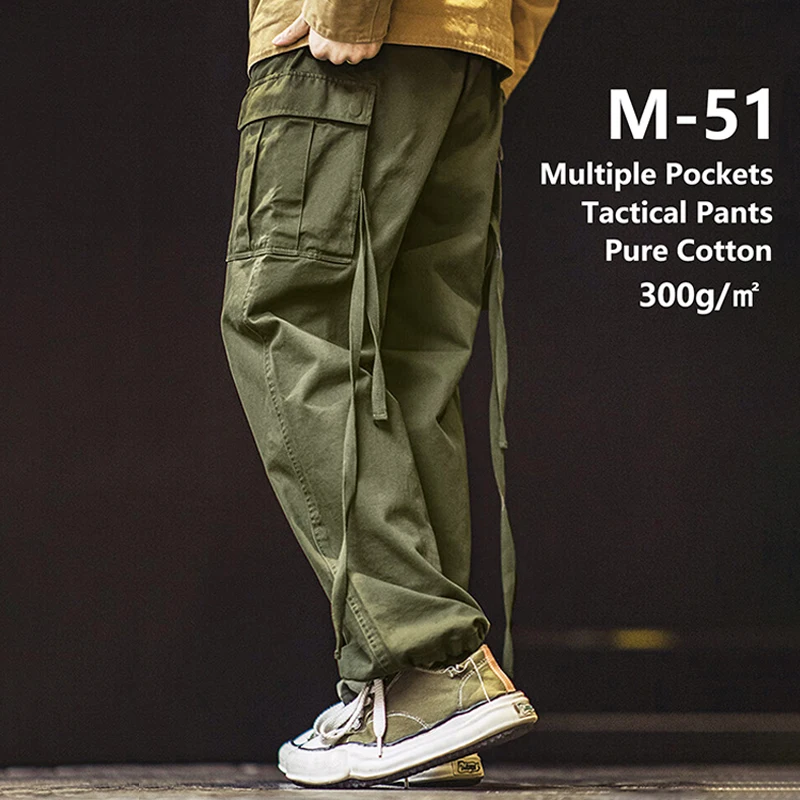 

Vintage M51 multi-pocket tactical pants, men's pure cotton cargo pants, outdoor casual long pants for spring, autumn and winter