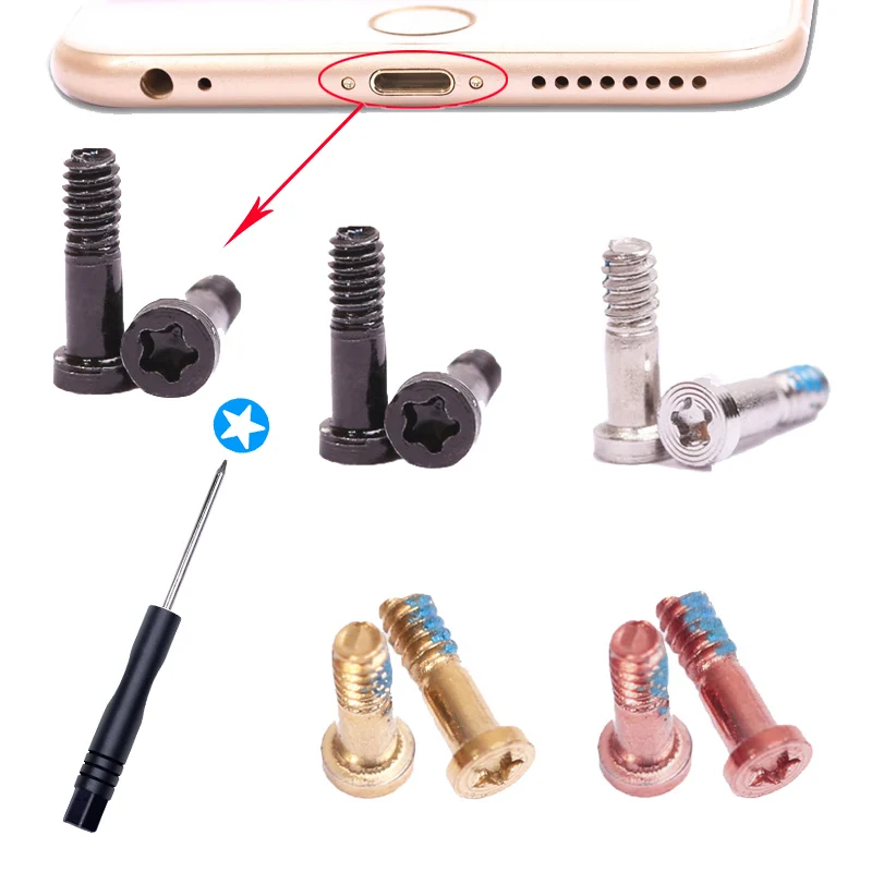 2pcs Bottom Screw For iPhone 5 5S 6 6S 7 8Plus X 11 12 13Pro Back Cover Dock Connector Five 5Star Pentalobe Screws Repair Parts