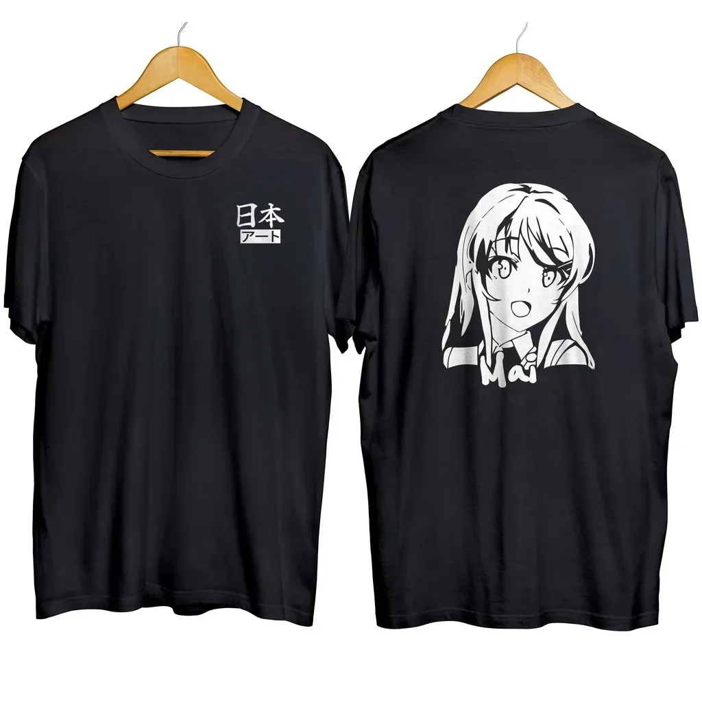 Camiseta cómoda y a la moda con gráfico de anime de Rascal Does Not Dream of Bunny Girl Senpai Sakurajima Mai, color negro, para mujeres y hombres