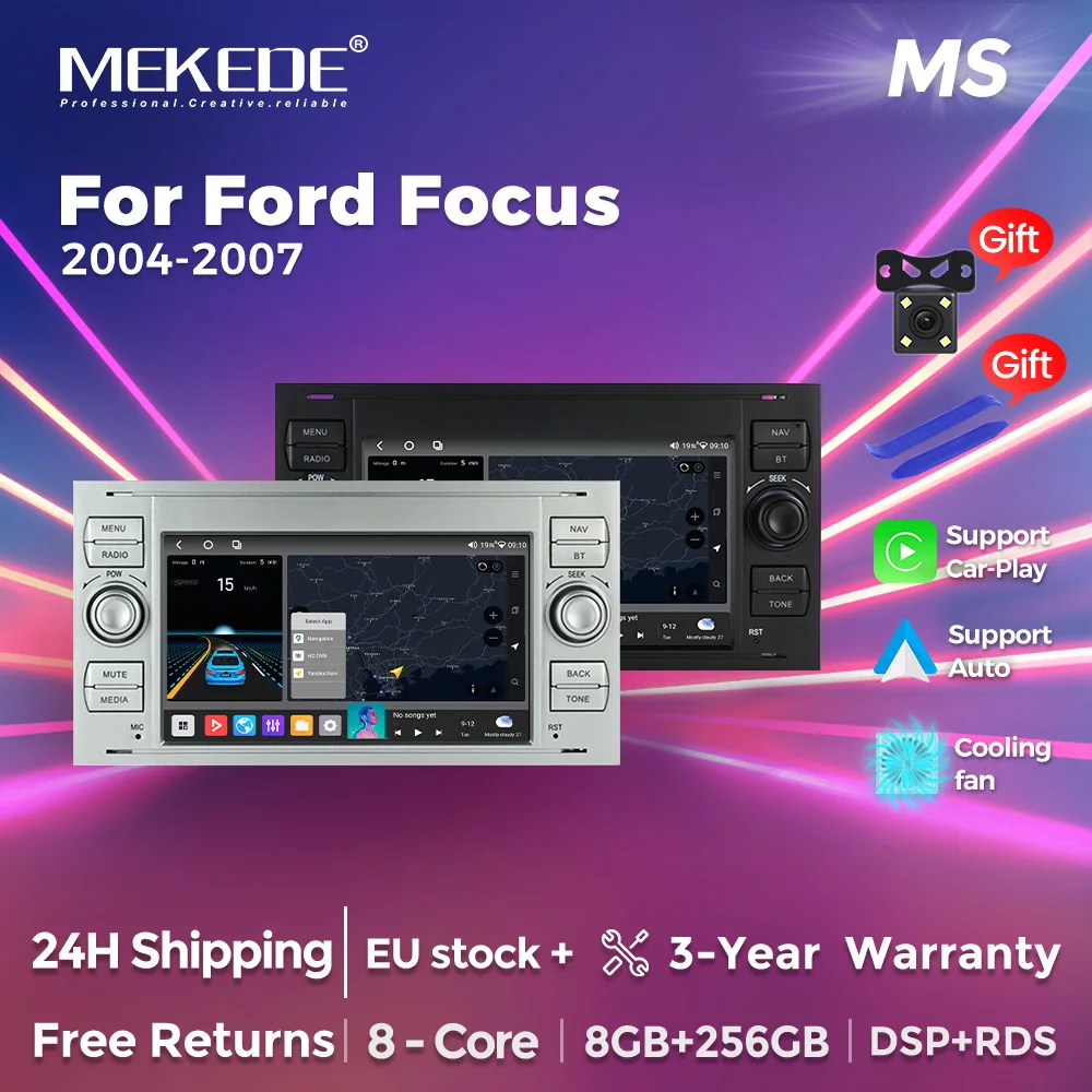 MEKEDE 7 pouces écrans tactiles sans fil Carplay Auto autoradio pour Ford Focus 2 Mondeo S/C Max Kuga Fiesta Fusion GPS RDS DSP BT 4G