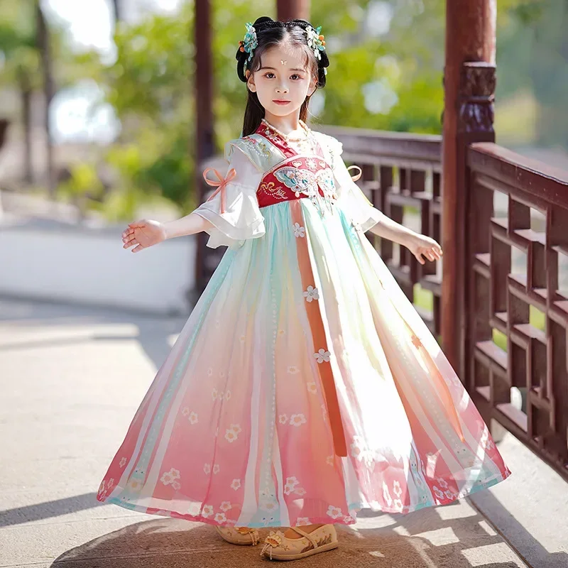 Traje Tang tradicional para niñas, disfraz de Hada, bordado de mariposa, Hanfu, fotografía de estilo chino, vestido de Cosplay