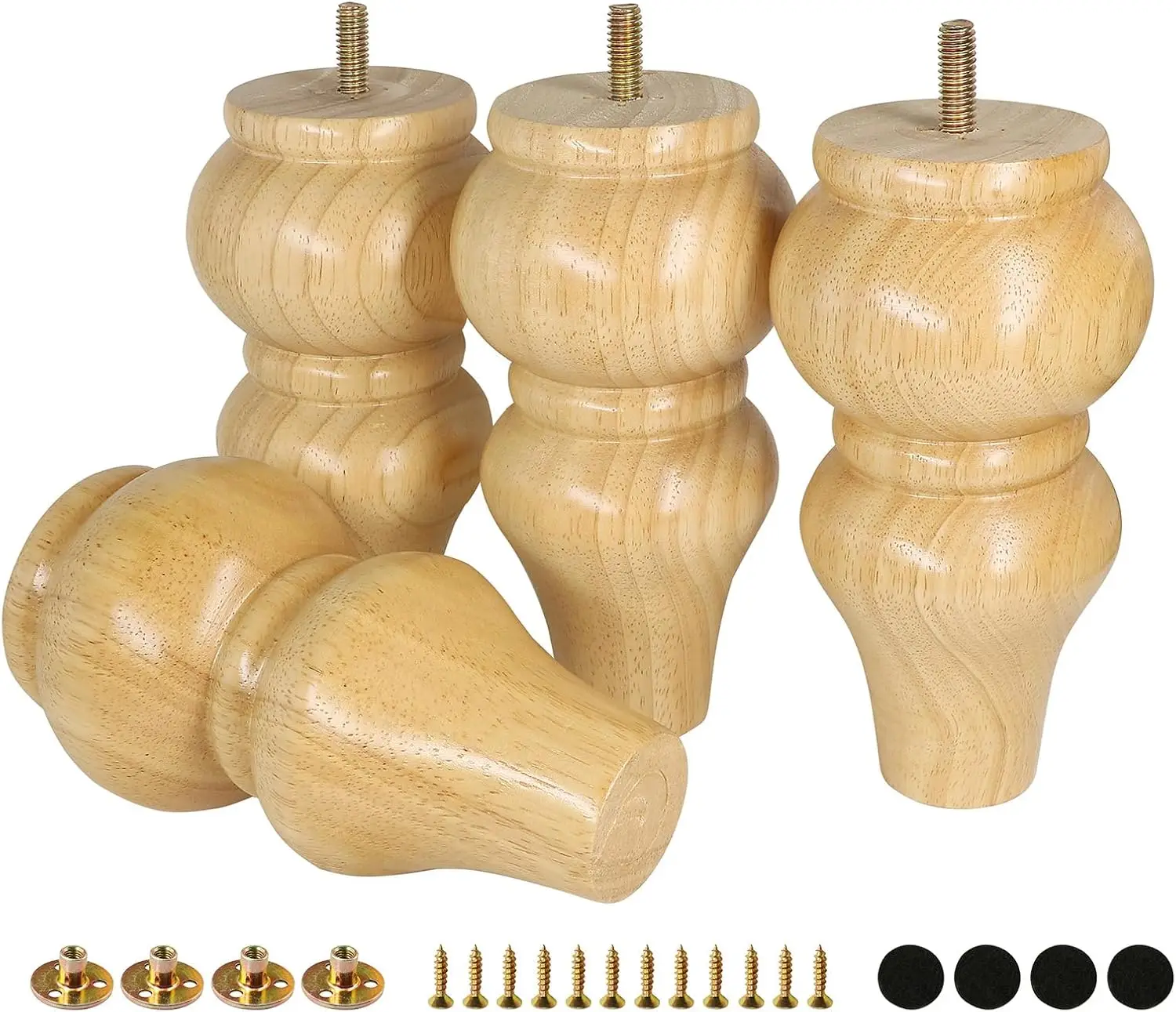 Rubber Wood Furniture Legs 6 Inch, Couch Feet Replacement, 4pcs