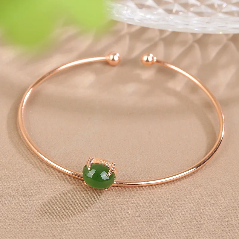 

S925 Sterling Inlaid Hetian Natural Jasper Gold-Plated Women'S Silver Bracelet