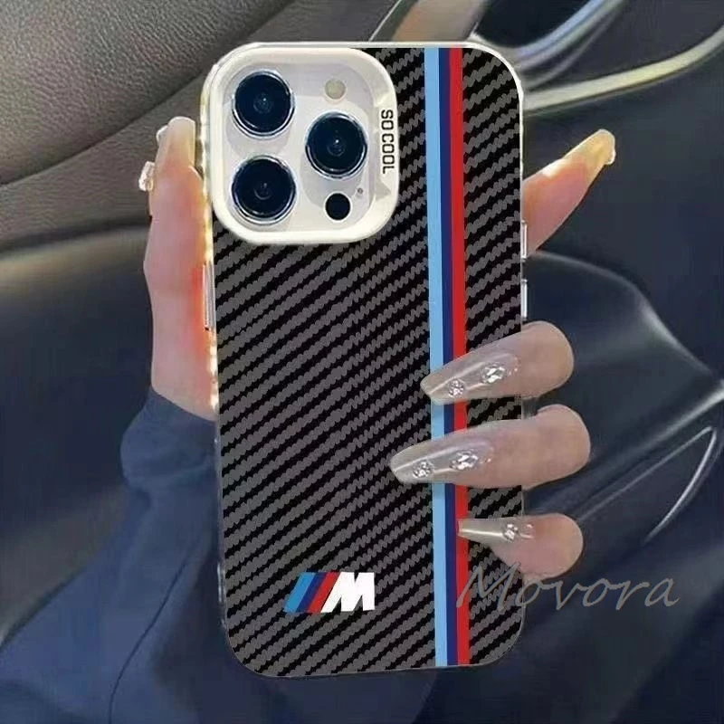 For iPhone 17 16e 16 15 14 13 12 11 Pro Max X XR XSMAX 8 7 Air Plus For BMW-M Logo Phone Case Carbon Fiber Texture Cover Sticker - view 4