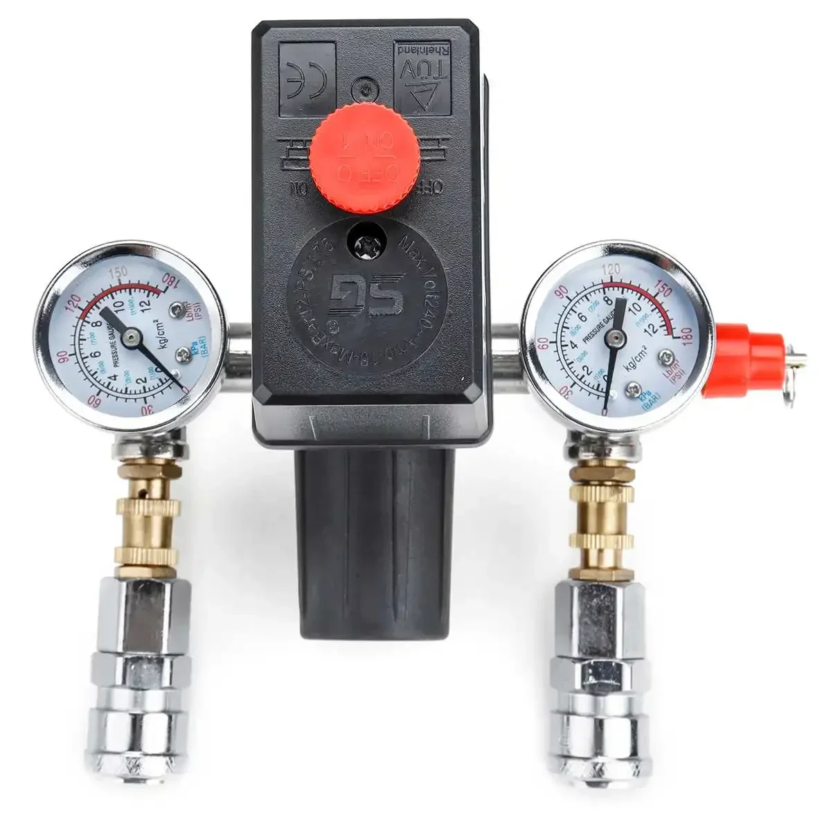 220V Air Compressor Pressure Switch Valve Pump Aluminium Alloy Control Valve Manifold Relief Regulator with Gauge 0-180 Psi