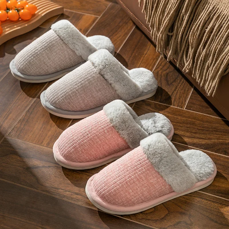 Winter Home Cotton Slippers for Women's Indoor Soft Sole, Non slip, Warm, Not Tired Feet, Simple Couple Cotton Shoes