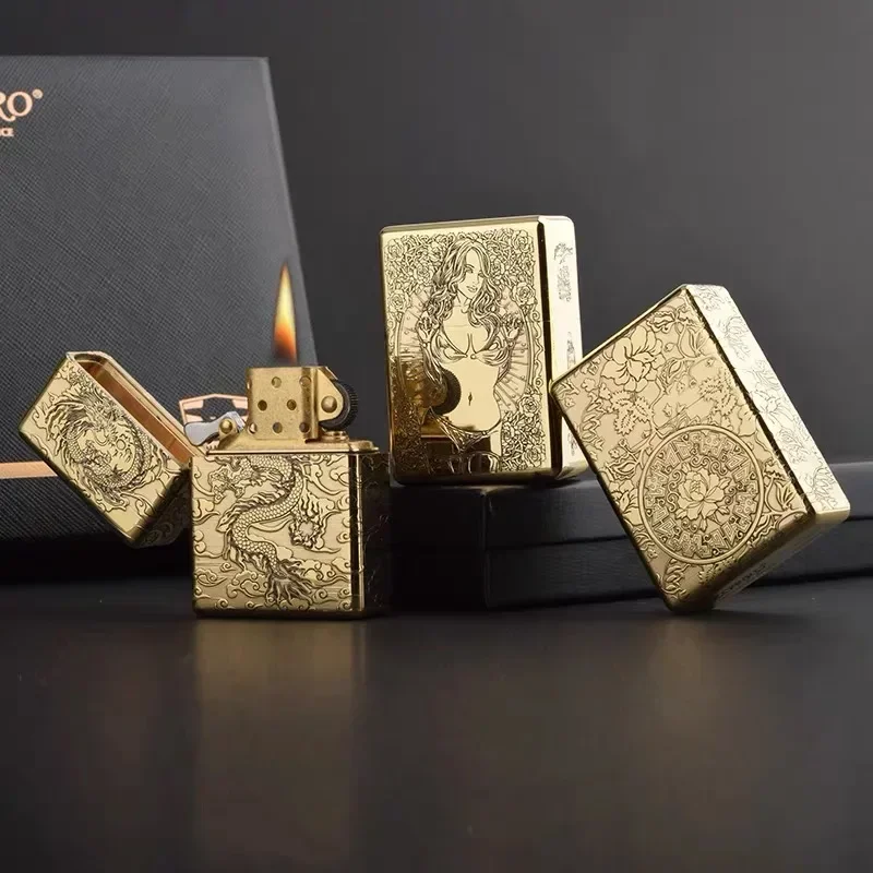 New ZORRO 912S Retro High End Heavy Armor Brass Titanium Windproof  Lighter 3/5 Hinge Metal Lighter Men's Gift torch lighter - Image 5