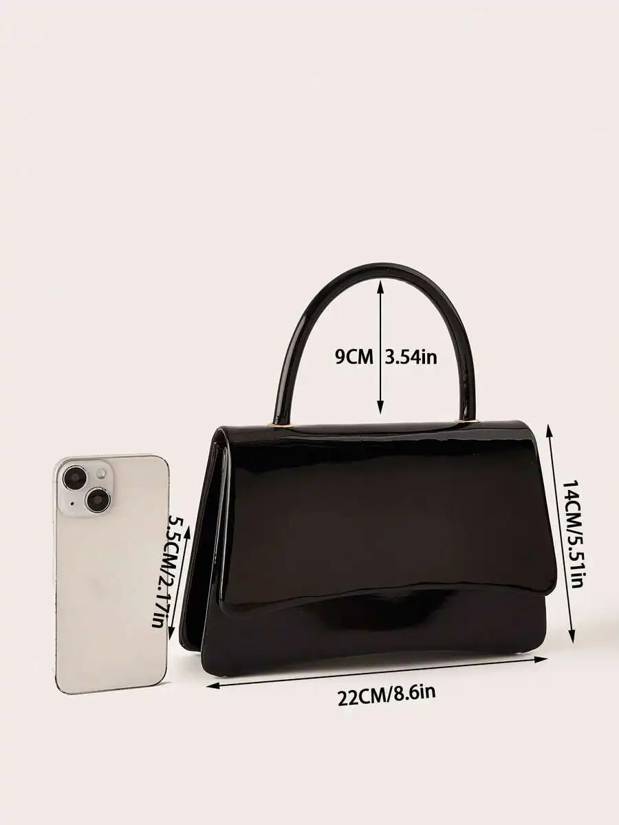 Glossy Patent Leather Top-Handle Evening Bag For Women, Chic Party Accessory With Chain Strap, Ideal For Formal Events