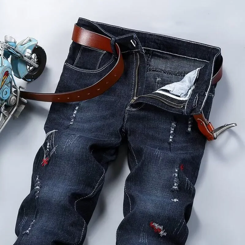 Jeans elastici a gamba dritta sportivi retrò di nuova tendenza della moda autunno e primavera per uomo Pantaloni in denim larghi e comodi di alta qualità