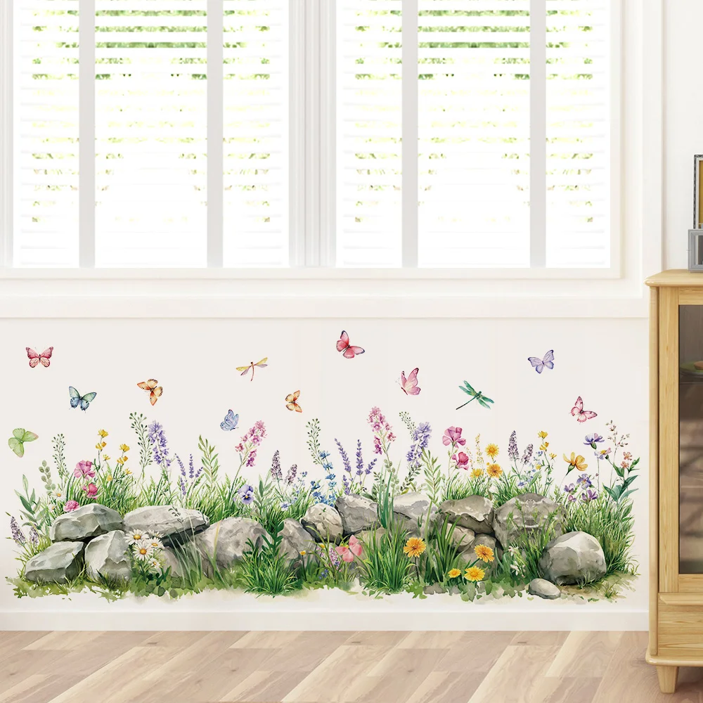 الحجارة والزهور المائية ملصقات الحائط فراشة الحضانة الفينيل جدار الفن الشارات لغرفة المعيشة غرفة نوم غرفة الاطفال ديكور المنزل #1