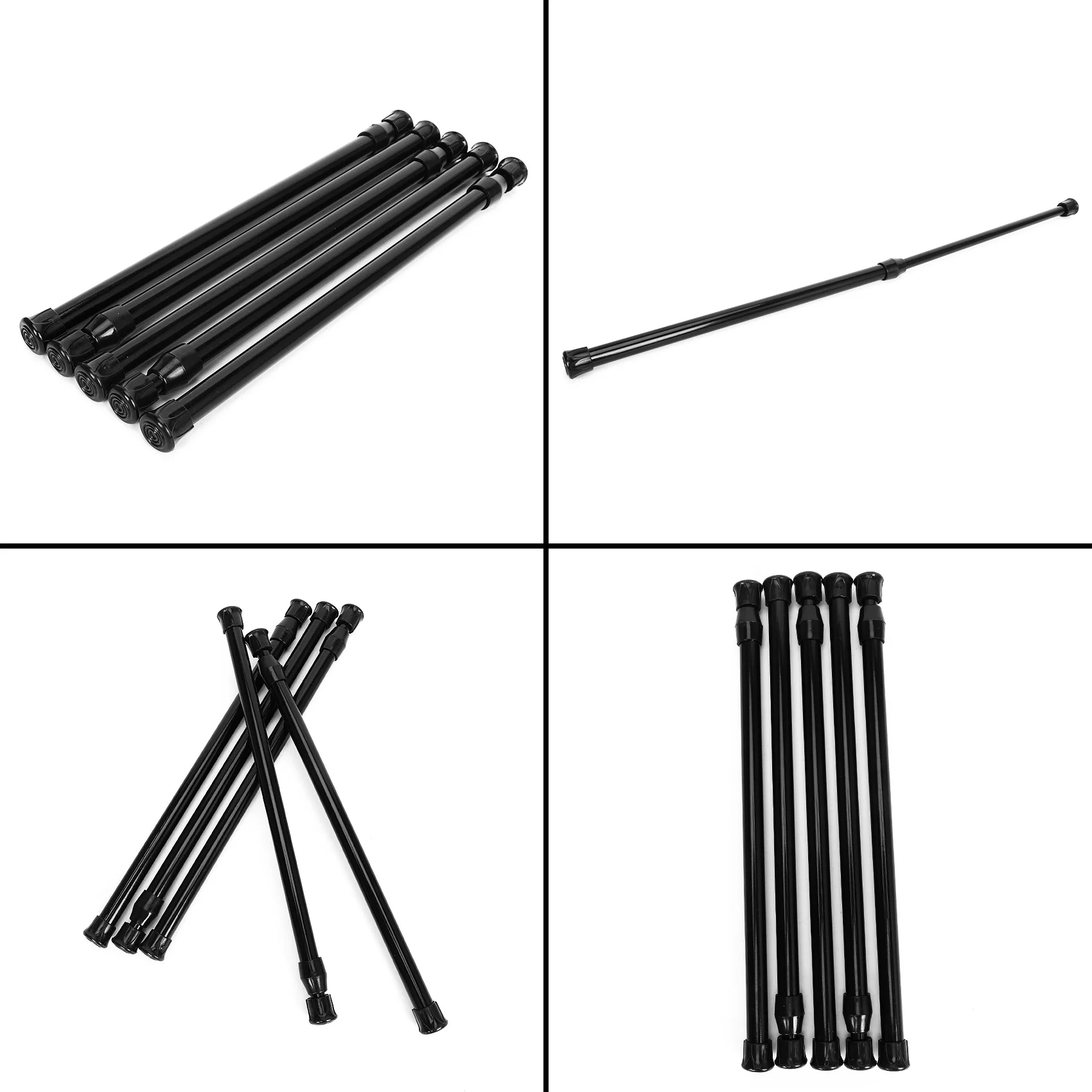 A36T-5 Pack Cupboard Bars Tensions Rod Spring Curtain Rod For DIY Projects, Extendable Width, 11.81 To 20 Inches (Black)