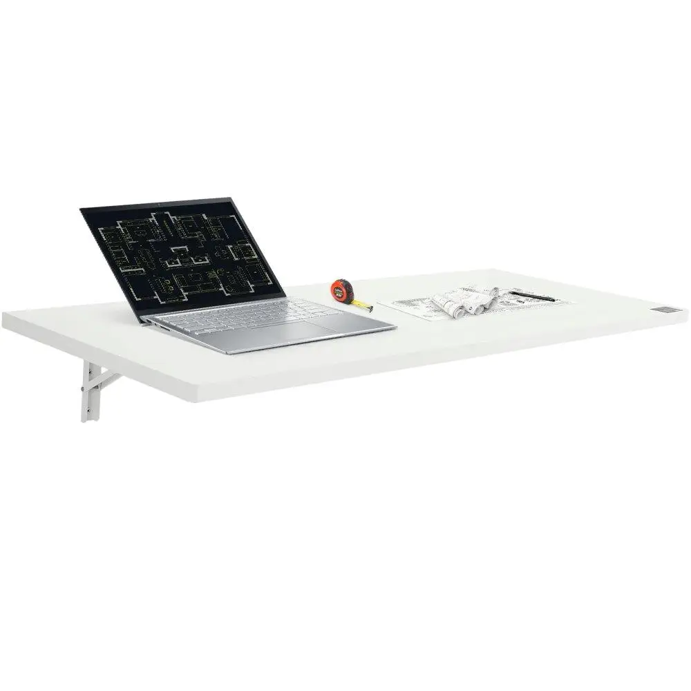 

Wall Mounted Folding Table 47.24x19.69 Drop Leaf Design Iron Bracket Floating Desk Space Saving Home Office Kitchen Bar White