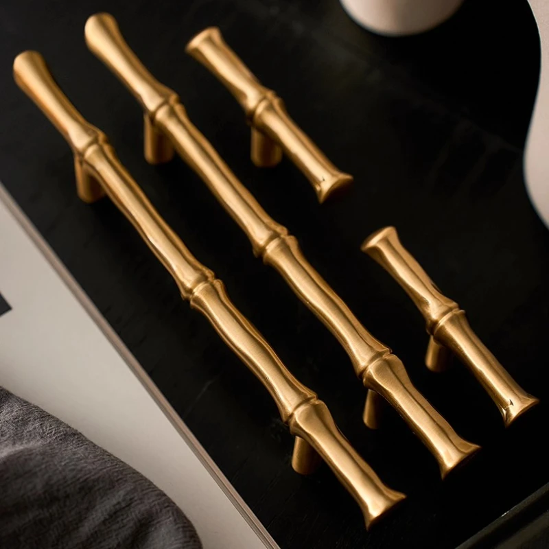

Nordic American Style Vintage Bronze Solid Brass Cabinet Knobs Cupboard T Bar Handles for Furniture / Bamboo Knot Design Handle
