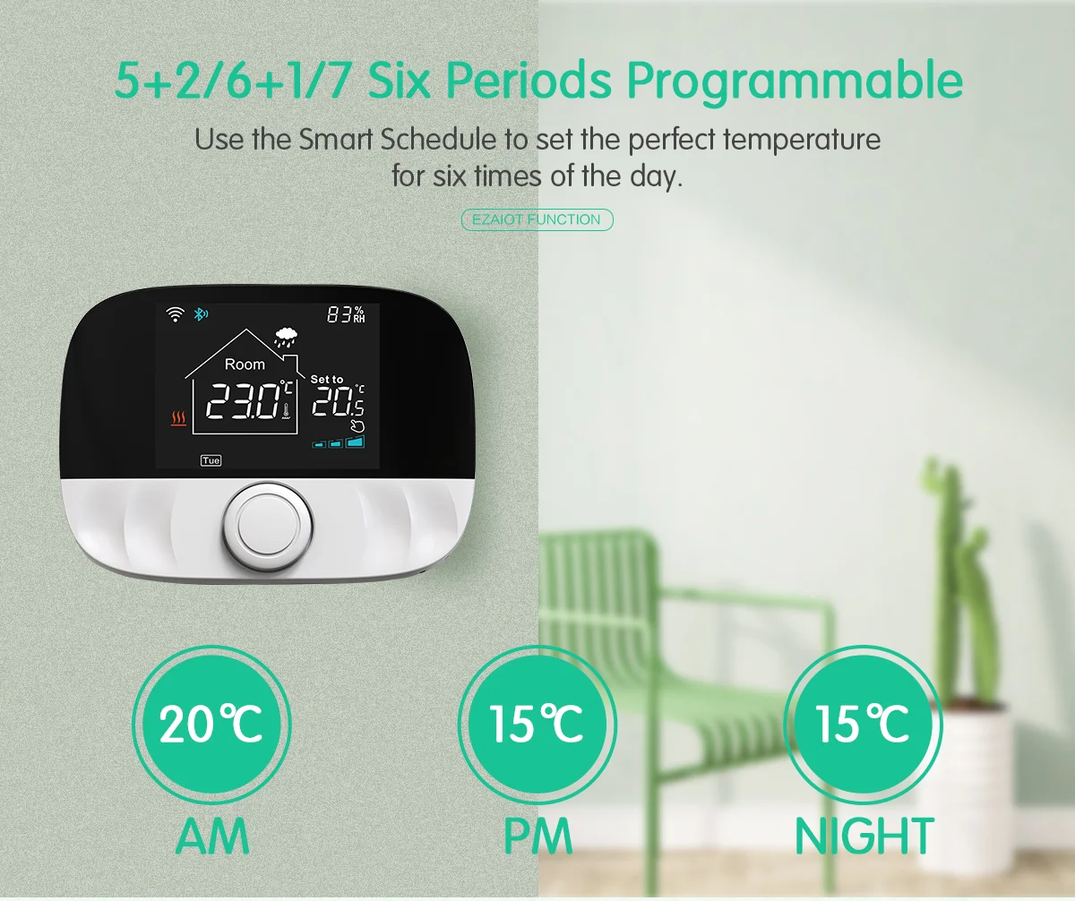 Tuya Smart Thermostat WiFi RF 433 Drahtloses Raumthermostat-Set für Wasserheizung, Gasboiler, Temperaturregler, Smart Life App, batterie-/USB-betrieben, Sprachsteuerung, kompatibel mit Alexa, Google Home, Alice – Detail 10