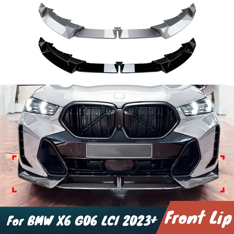 

For BMW X6 G06 LCI 2023+ M Sport 3pcs/Set Black Carbon Car Front Bumper Lip Splitter Diffuser Body Kit Spoiler Trim