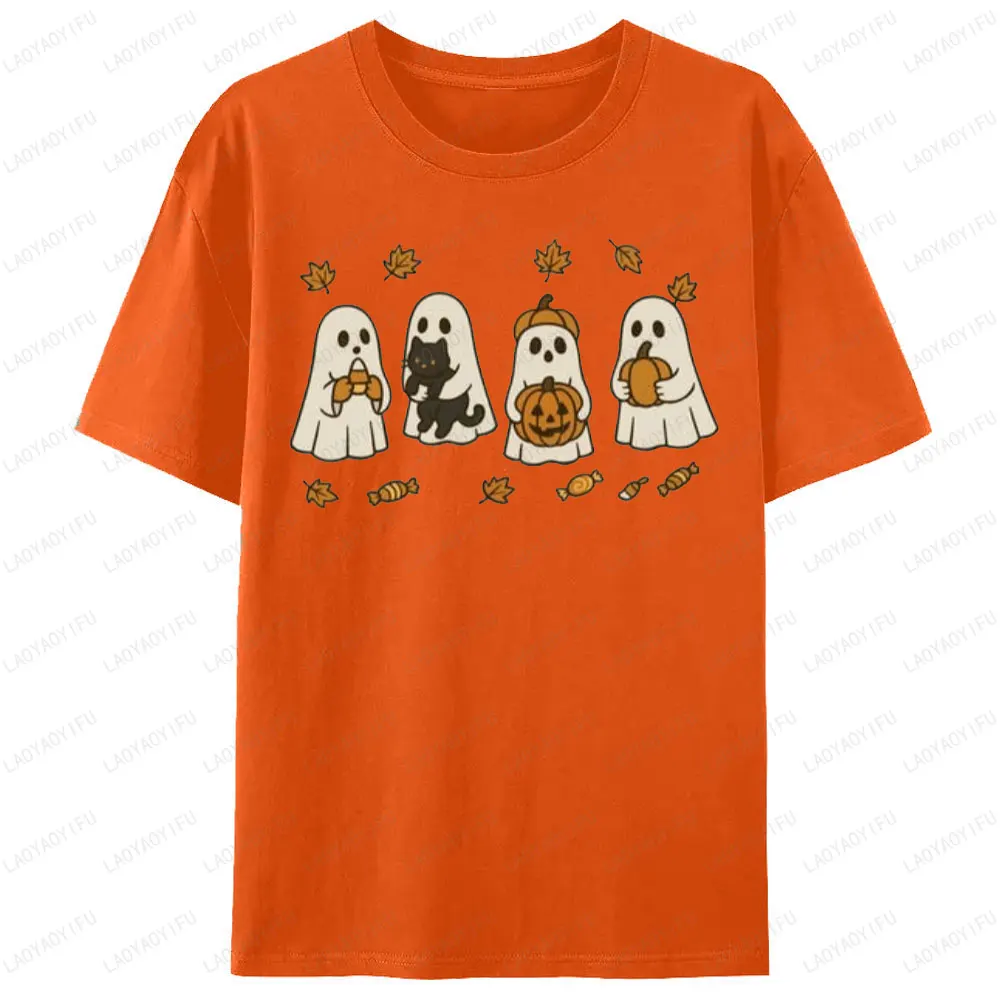 Koszulki z grafiką na Halloween: Straszny Sezon, Duch, Kot, Dynia, Odzież Damska, Odzież Męska, Moda Uliczna, Koszulki z Okrągłym Dekoltem, Prezent