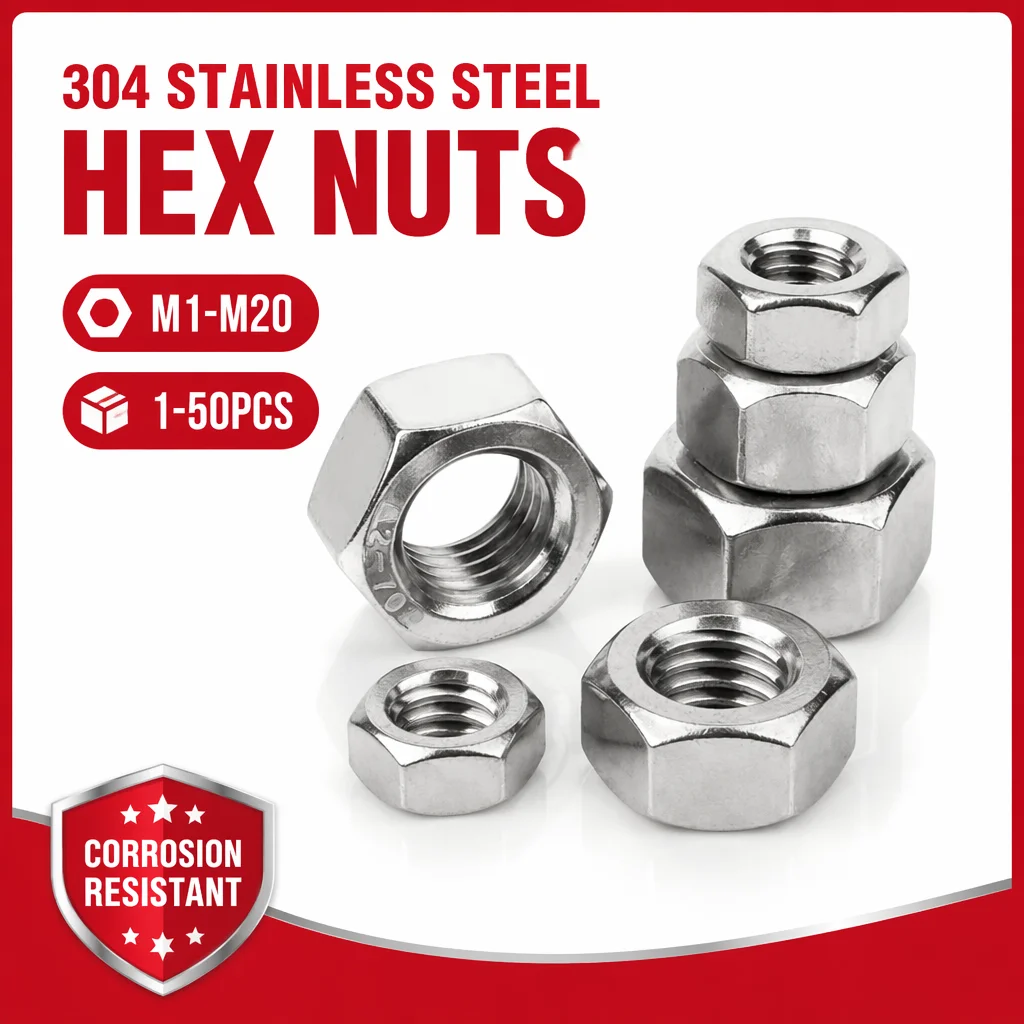 DIN934 Hexagon Nuts,M1 M1.2 M1.4 M1.6 M2 M2.5 M3 M3.5 M4 M5 M6 M8 M10 M12 M14 M16 M18 M20,304 Stainless Steel Metric
