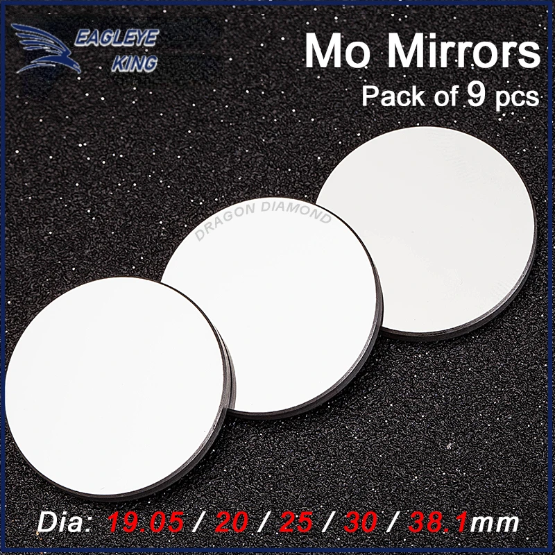 9PCS Mo Mirrors Laser Engraver Diameter 19.05/20/25/30/38.1mm Thickness 3mm For Co2 Cutting Engraving Machine