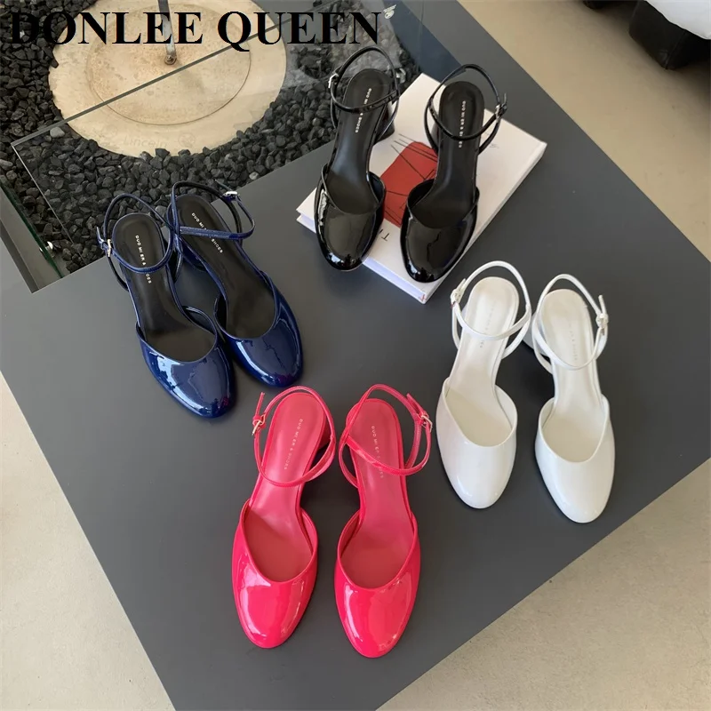 2024 Fashion Square High Heels Slingback Sandals Women Slip On Mules Shoes Women Shallow Brand Pumps For Office Lady Dress Mujer