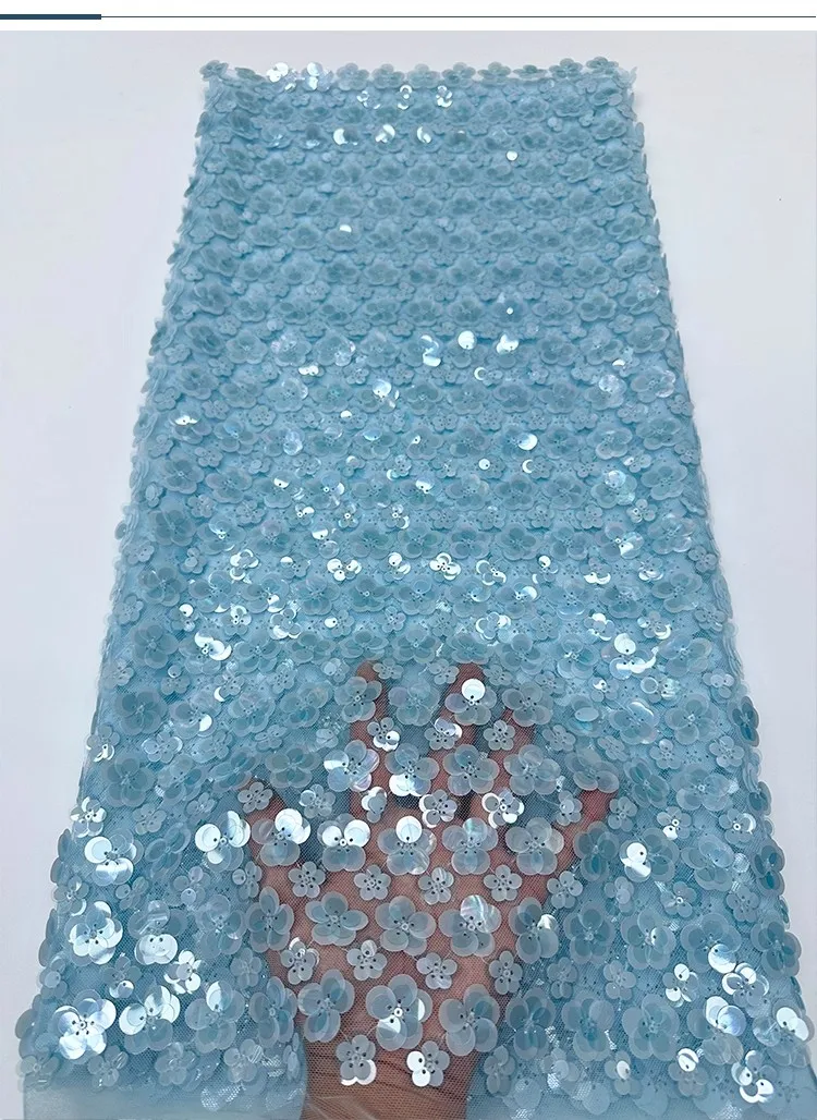 

1yard Full of beads small flowers and sequin embroidery tissu new gauze fabric for clothing Dress and wedding cheongsam fabric