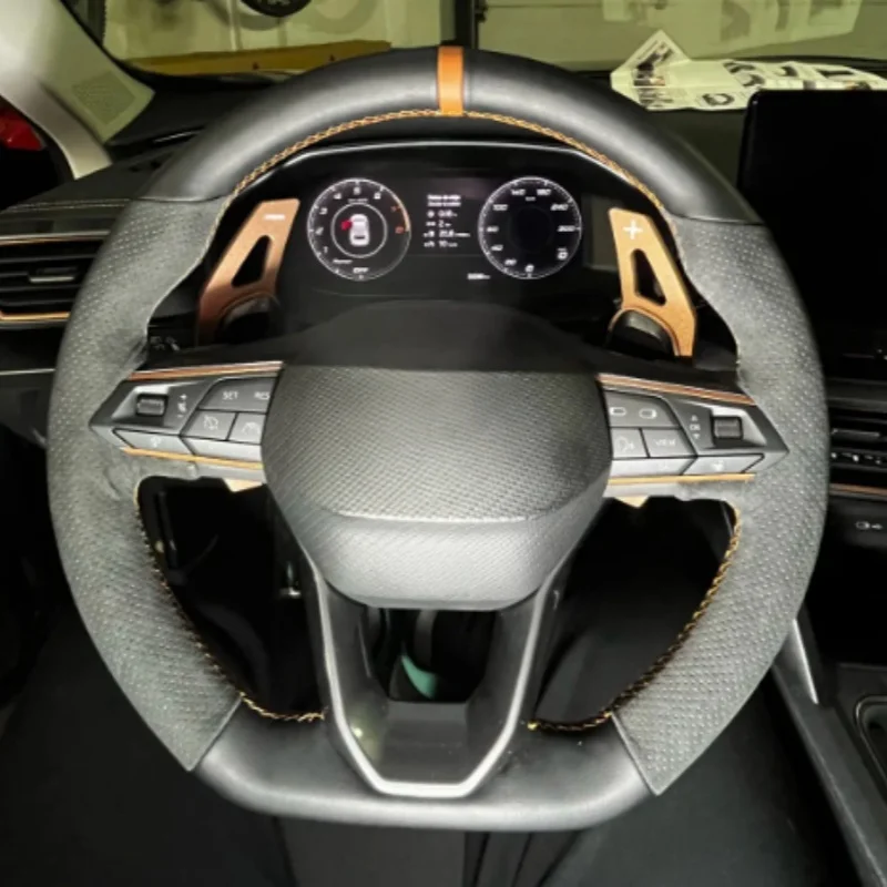 Funda de cuero y gamuza para volante de coche, DIY, para SEAT Leon MK4, Seat Leon FR Mk3 2013-2021, Ibiza 6J, accesorio interior para SEAT Cupra