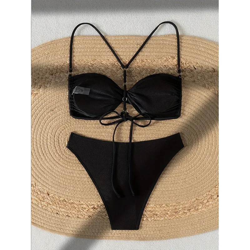 Sexy Black Twist Swimwear 2025 Micro Thong Bikinis Sets Women Two Pieces Swimsuits Backless Bathing Suit Bikini Bathers Biquinis
