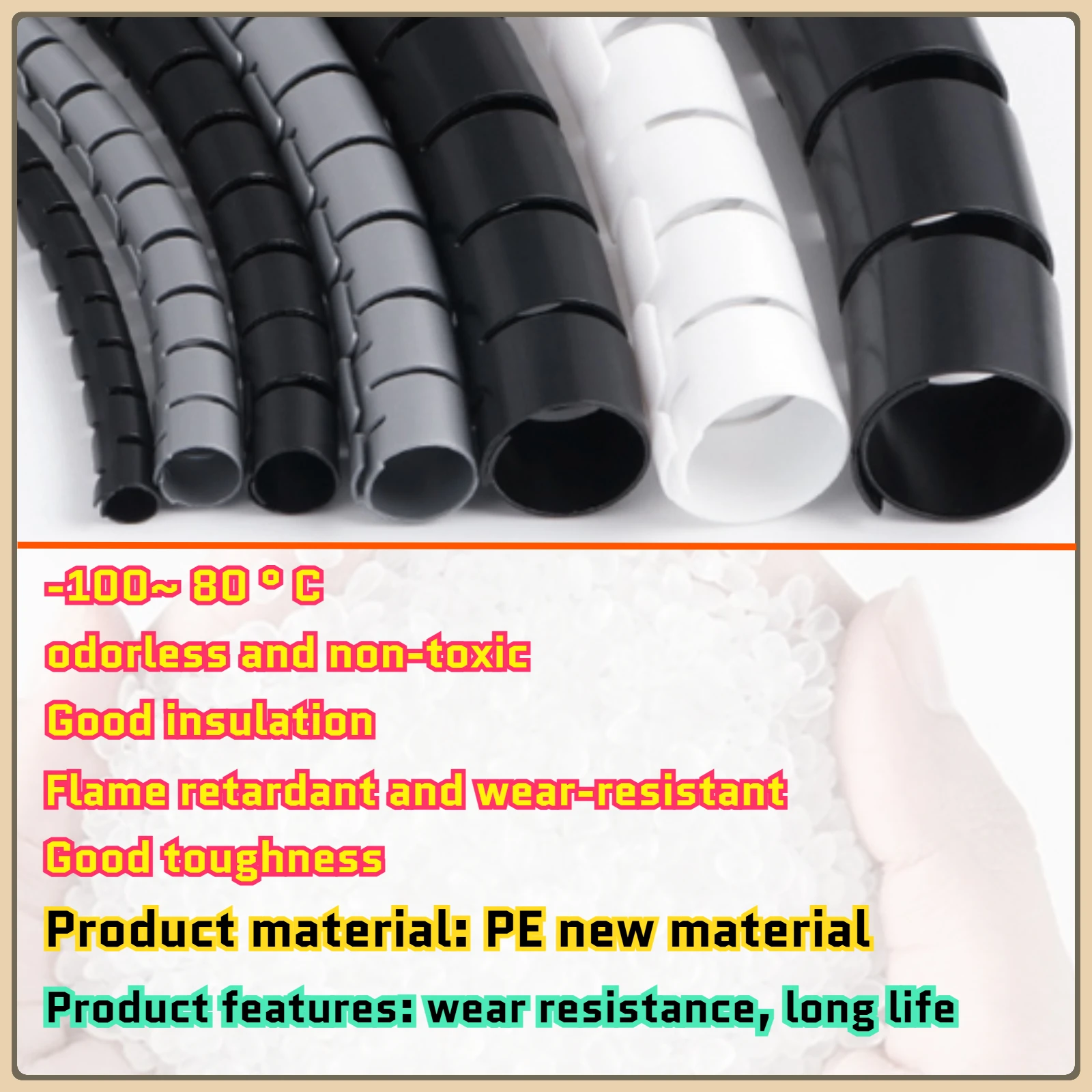 2M/5M Black Cable Wire Protector Cable Organizer Management Pipe Flexible Wire Wrap Line Coiled Tube Office Cord Sleeve Cover