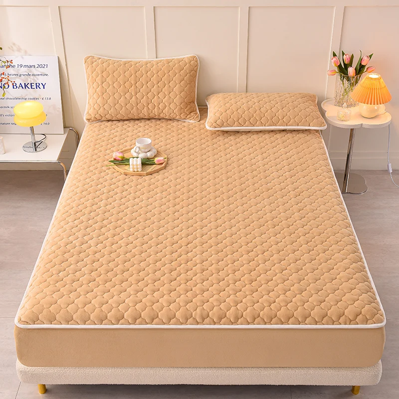 

1 шт. стеганый утолщенный наматрасник, супермягкий бархатный наматрасник, дышащий фланелевый флисовый чехол для кровати, моющаяся простыня