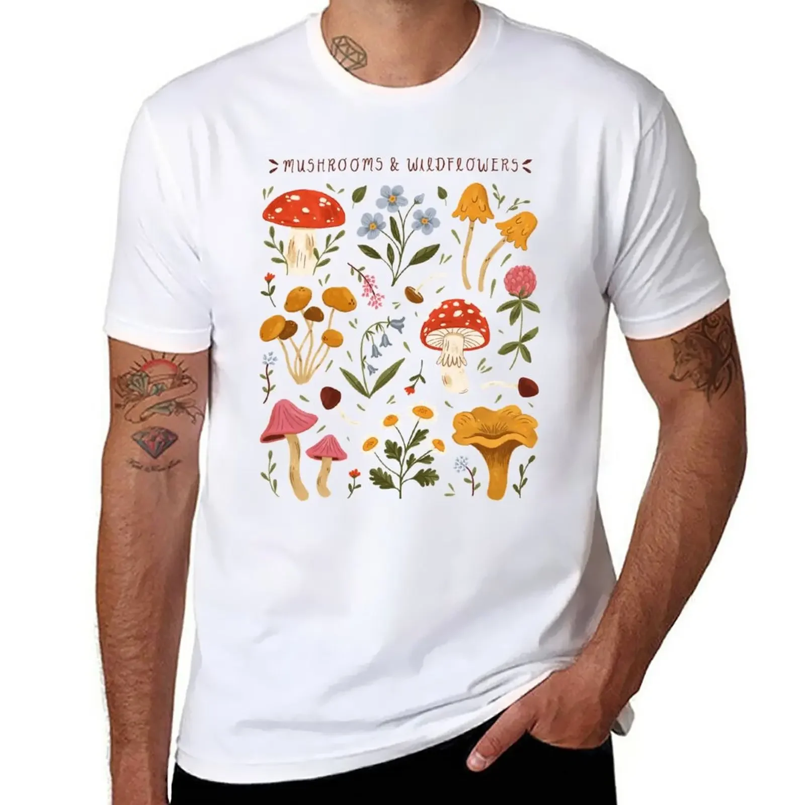 

Mushrooms and Wildflowers T-Shirt summer top Short sleeve tee Blouse mens t shirts