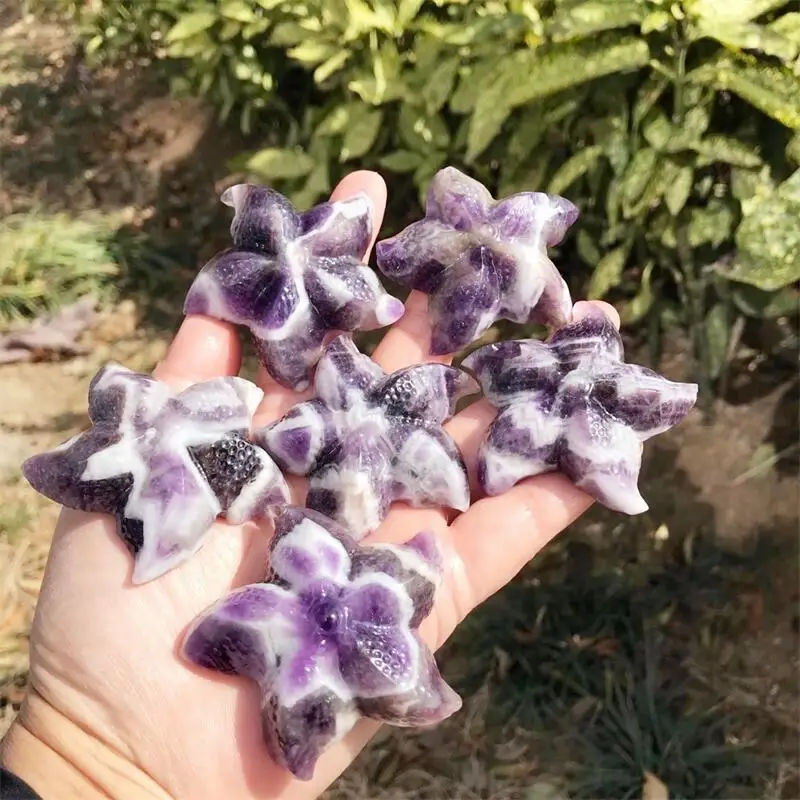 

Natural Dream Amethyts Starfish Carving Statue Carved Crafts Animal Polished Healing Figurine Home Ornament DIY Gift 1PCS